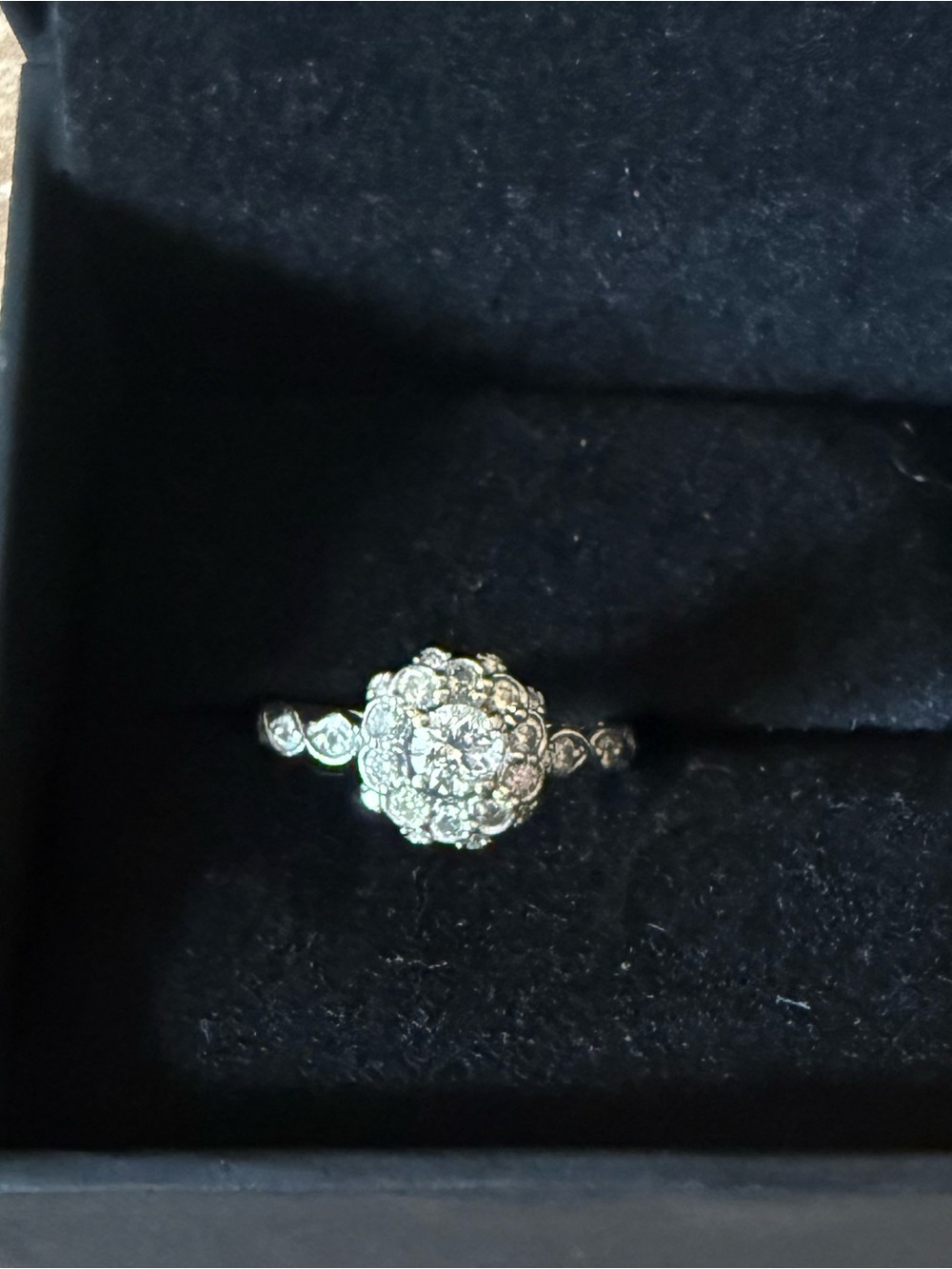 Kay Jewelers White Gold 14k Floral Halo Ring with White Crystals